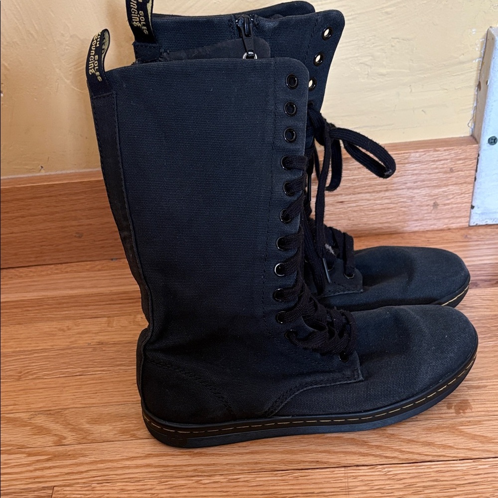 Dr. Martens Stratford Canvas Combat Boots Lace Up Ankle Black Side Zipper US 7